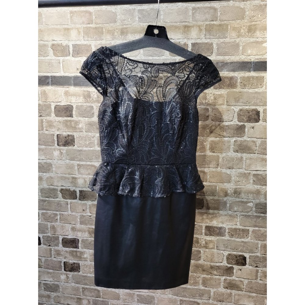 *NWT* AIDAN MATTOX Black Leather Peplum Pencil Skirt Dress Sizes 0 4
